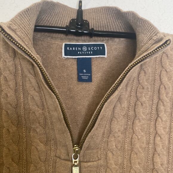 Karen Scott Petites Tan Cable Knit Long Sleeve Partial Zip Sweater EUC Sz SP - Picture 5 of 11